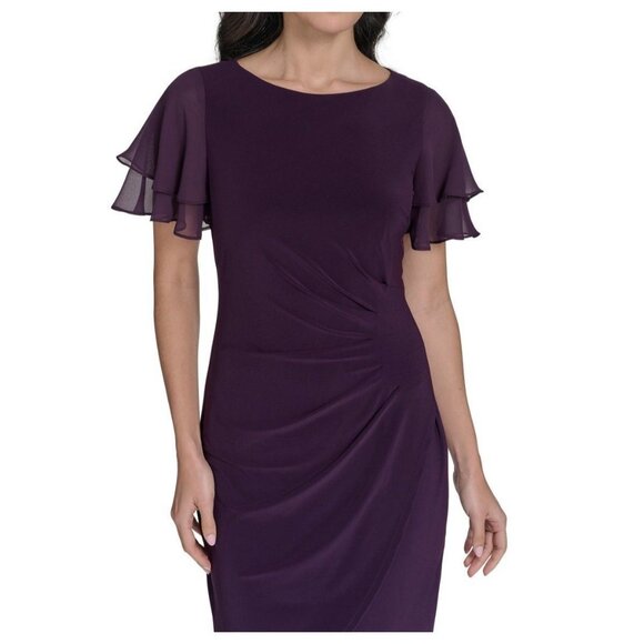 Jessica Howard Womens Petite Flutter Sleeve Sheath Dress Plum Size 12P NWT - Picture 5 of 6